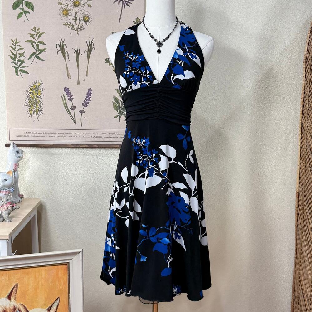 Vtg 90s Y2k Floral Babydoll Halter Dress Dark Fairy Romantic Bella Swan Party S